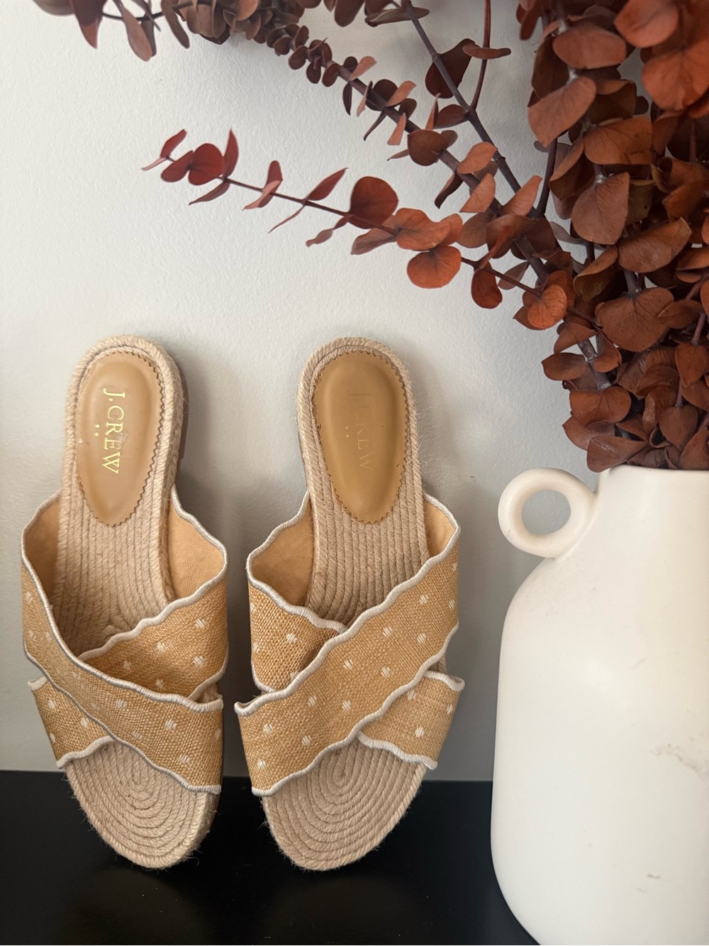 J. Crew Mustard Scallop Espadrille Slide Mules